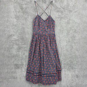 Cooperative Midi Sun Dress 10 Blue Orange Floral Dot Cross Strap Cotton UO Girly